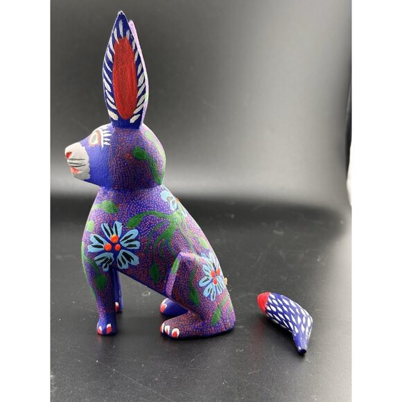 Oaxacan Alebrije Wood Carvings Mexican Folk Art Bunny Rabbit Purple Sculpture - Picture 16 of 16